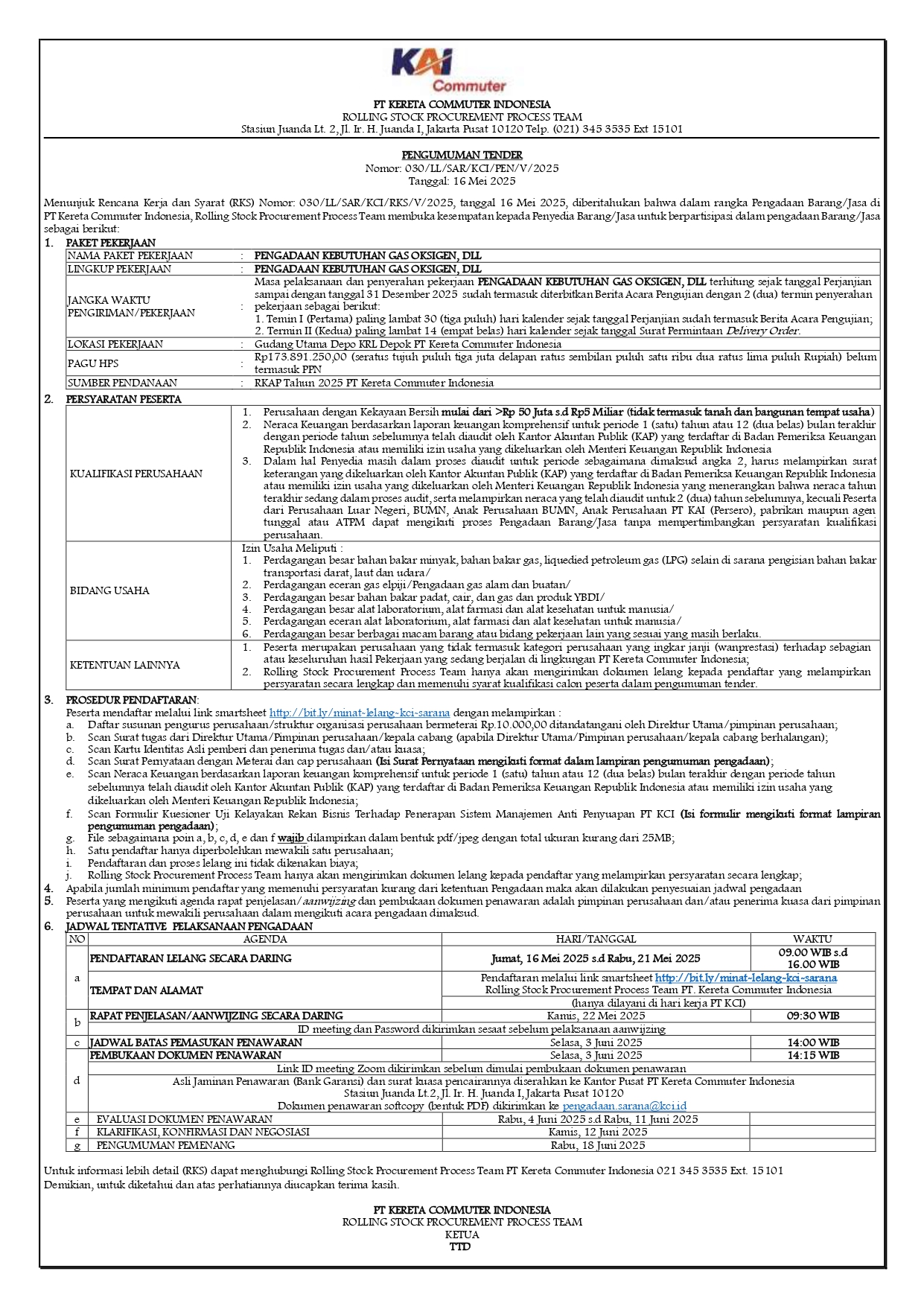 030 pen tender kebutuhan gas o2